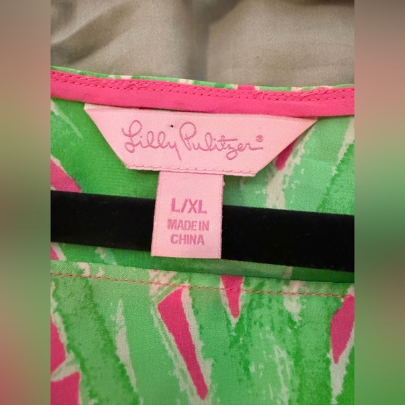 Lilly Pulitzer Julie Silk Caftan Sz L/XL Tiki Pink Palm Place Coverup Beach - Picture 7 of 10
